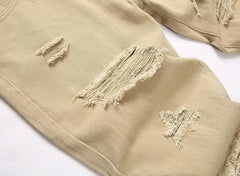 Men's Personality Ripped Khaki Jeans