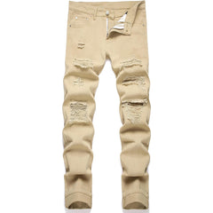 Men's Personality Ripped Khaki Jeans