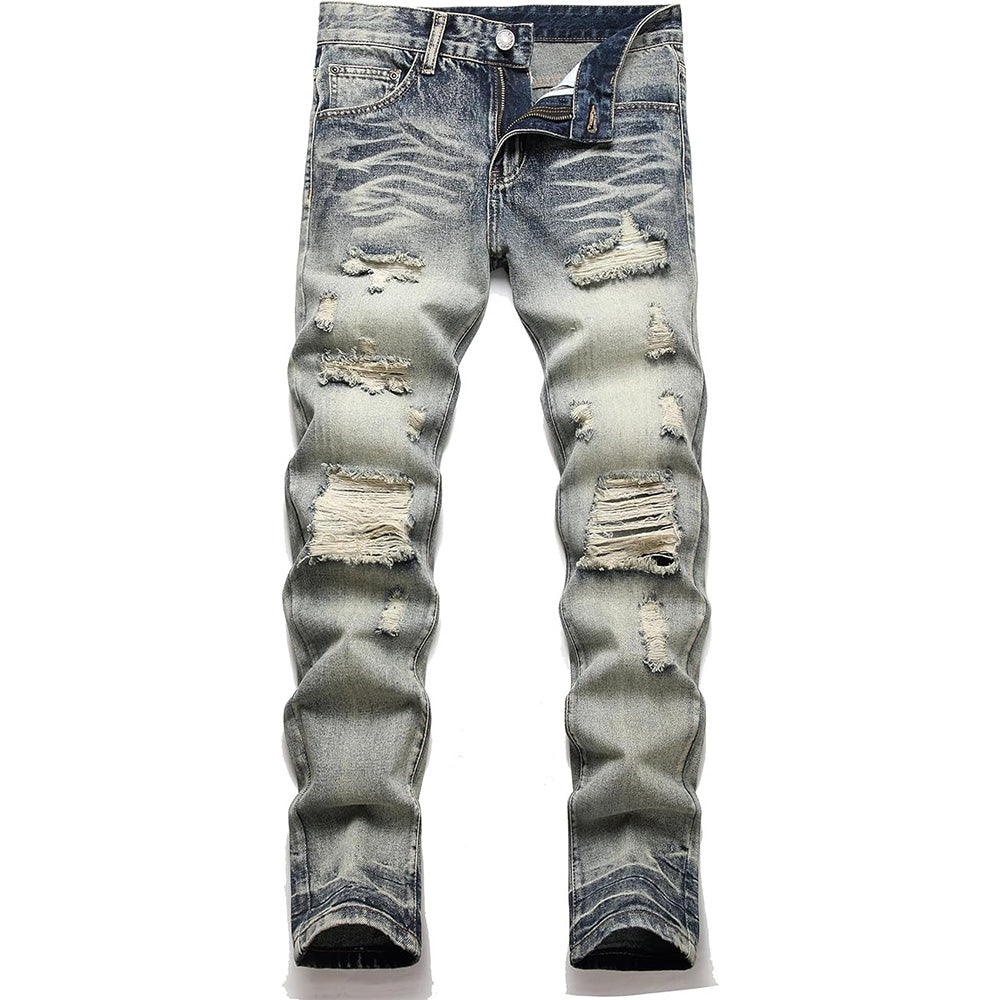 Men's Ripped Personality Fit Light blue Jeans