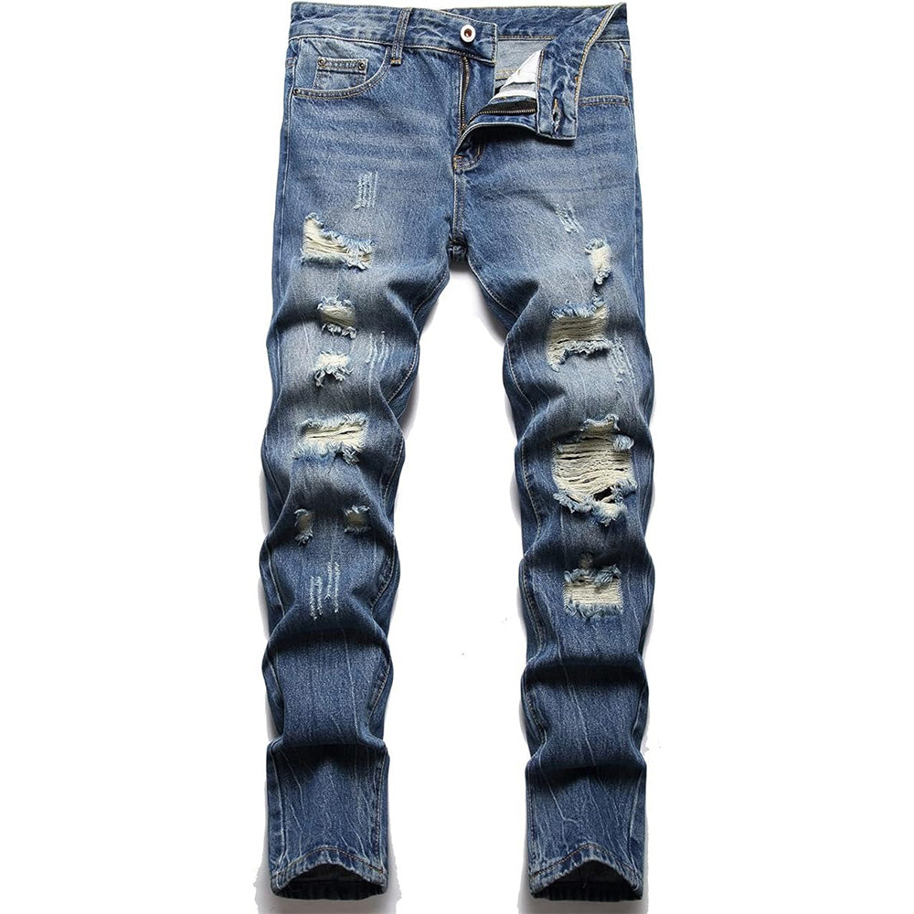 Men's Straight Creases Ripped Fit Jeans
