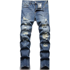 Men's Straight Creases Ripped Fit Jeans