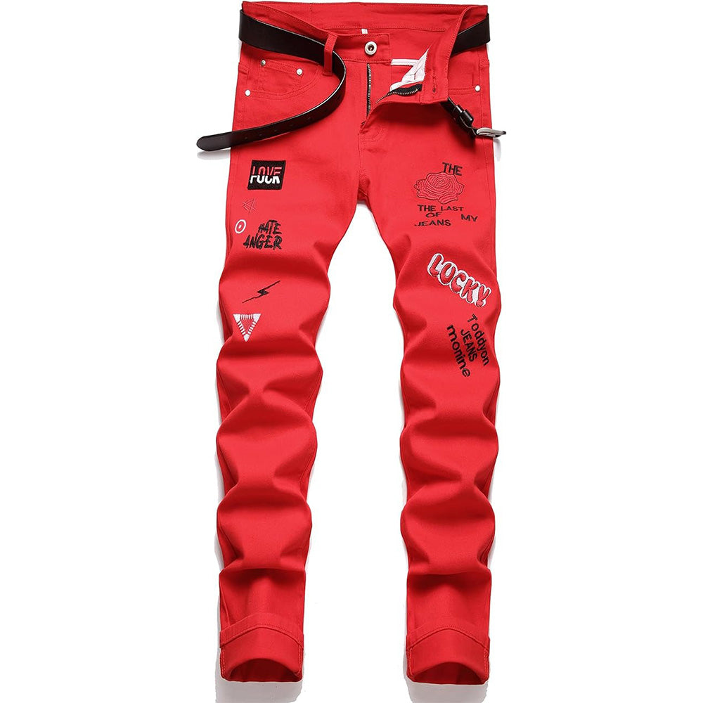 Men's Personality Printed embroidery Jeans