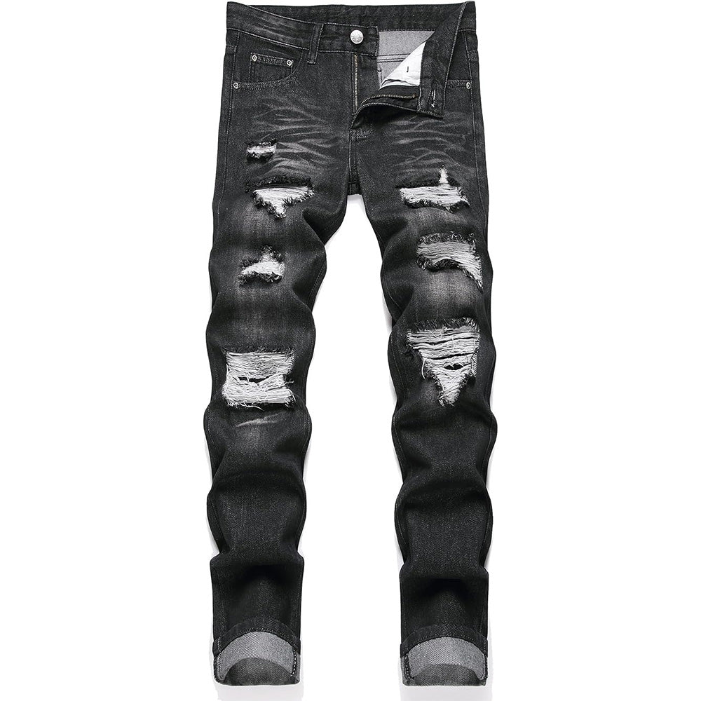 Men's Grey Slimming Ripped Fit Jeans