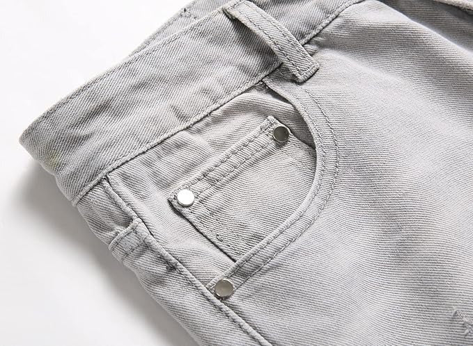 Men's Personality Ripped Fit Light Gray Jeans