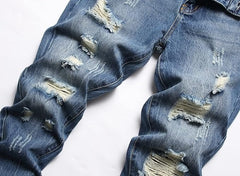 Men's Straight Creases Ripped Fit Jeans