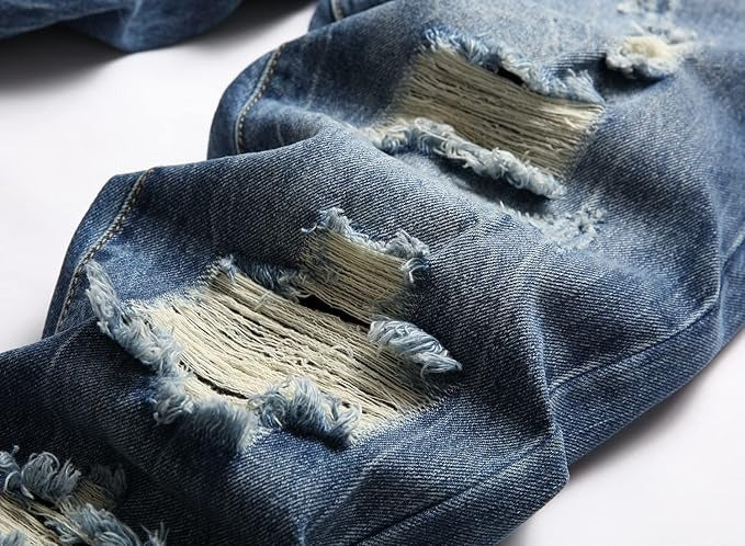 Men's Straight Creases Ripped Fit Jeans
