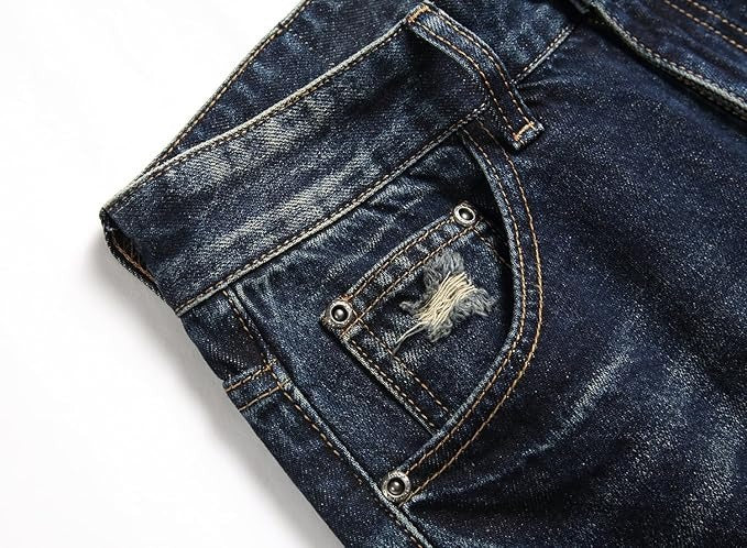 Men's Ripped Regular Fit Dark blue Jeans