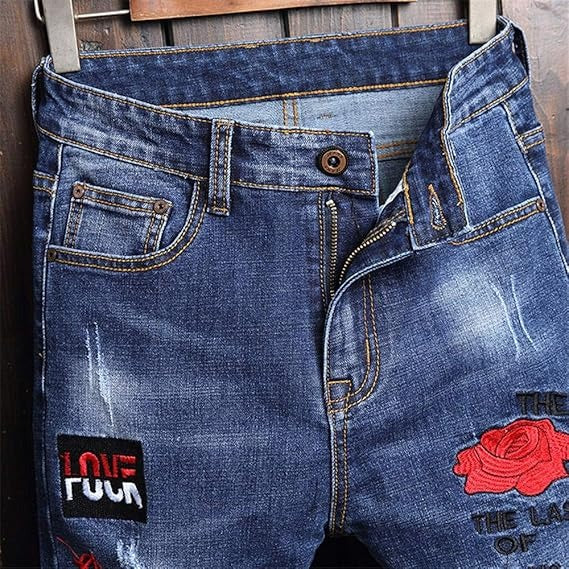 Men's Personality Hole Printed embroidery Jeans