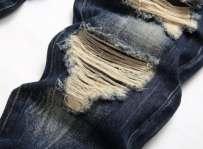 Men's Ripped Regular Fit Dark blue Jeans
